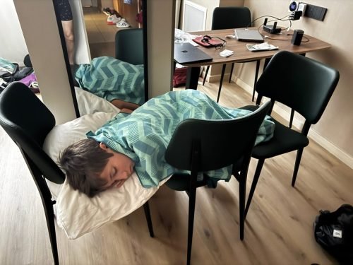 Hotel: Nate's makeshift bed after being over-snuggled by his bros